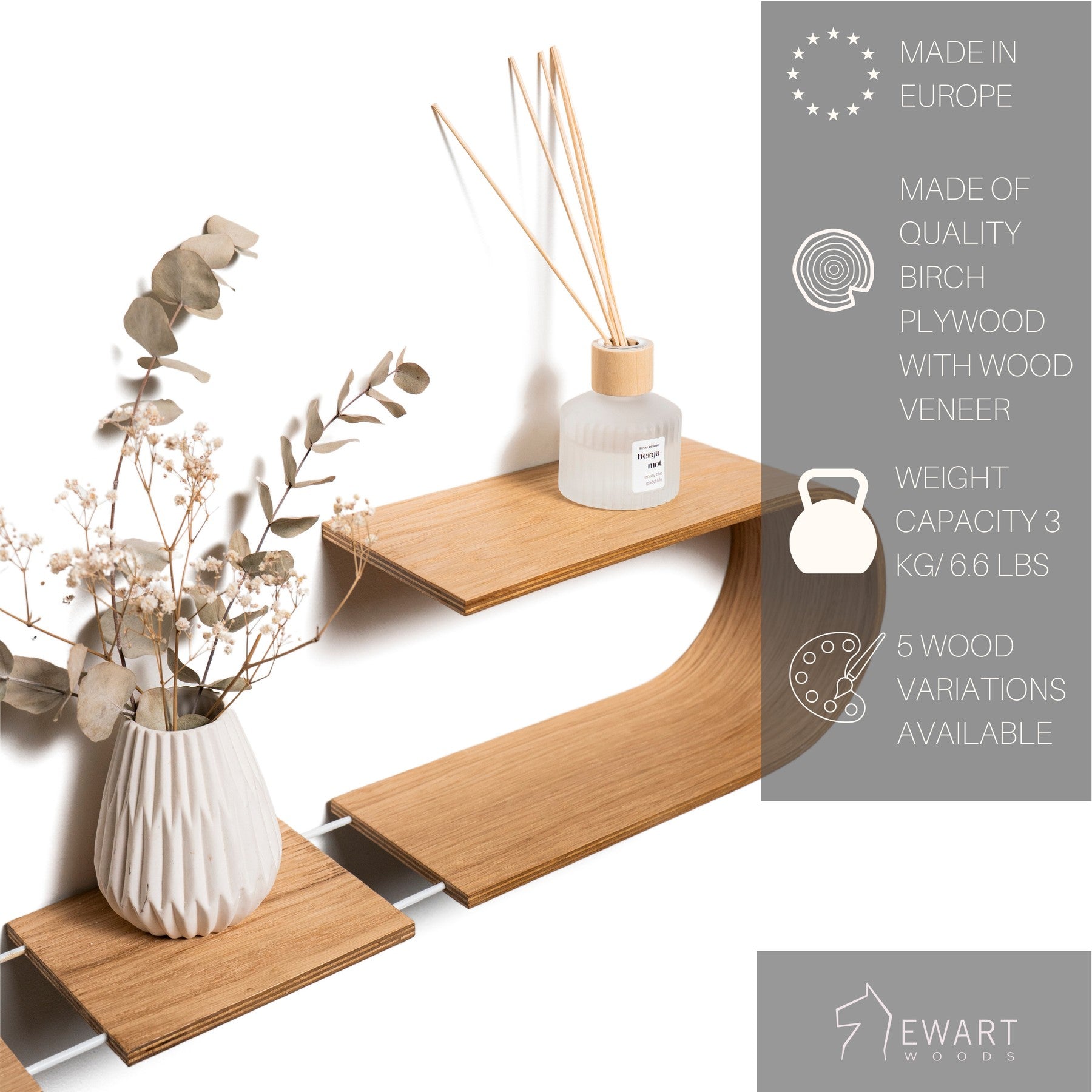 Floating Wooden Wall Shelf - Luno